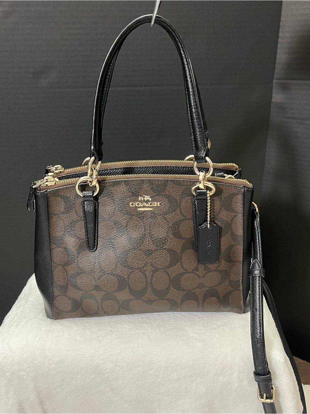 Coach Brown & Black Signature Canvas Satchel/ Mini Christie Caryall F36718